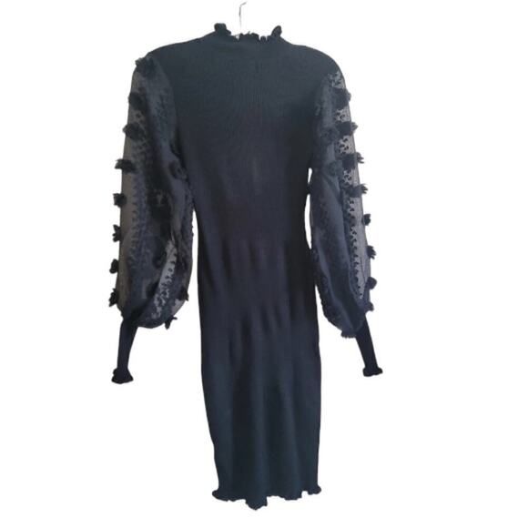 Almost Famous Women's Black Petal Mesh LongSleeve Midi Dress Sz Small - Picture 3 of 9